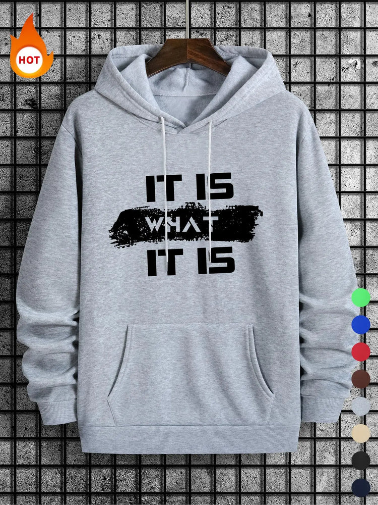 Men's Regular Fit Letter Print Drawstring Hoodie, Casual Pocket Hooded Sweatshirt for Fall & Winter, Men's Top for Daily Wear