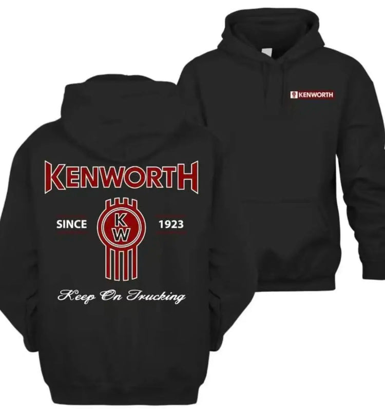 Men's Kenworth Logo Cotton Long-Sleeve Graphic Hoodie - USA-Made, Soft, Cozy 1923 Trucker Pullover, Vintage Streetwear, Party, Workwear Ready, New Year Fall Winter Outdoor Semi Truck-Inspired Sweatshirt